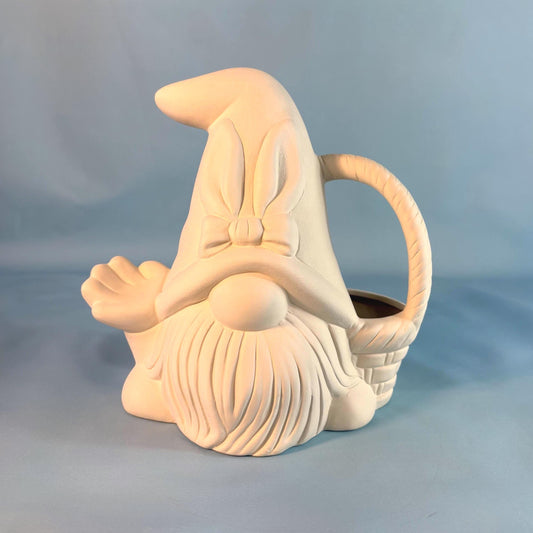 Ceramic bunny gnome with Easter Basket - Bisque - Ready to Paint gnome - Fun easy project