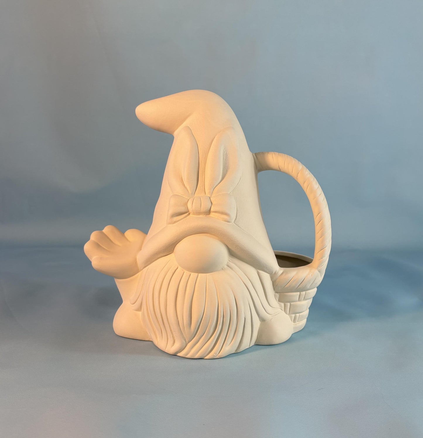 Ceramic bunny gnome with Easter Basket - Bisque - Ready to Paint gnome - Fun easy project