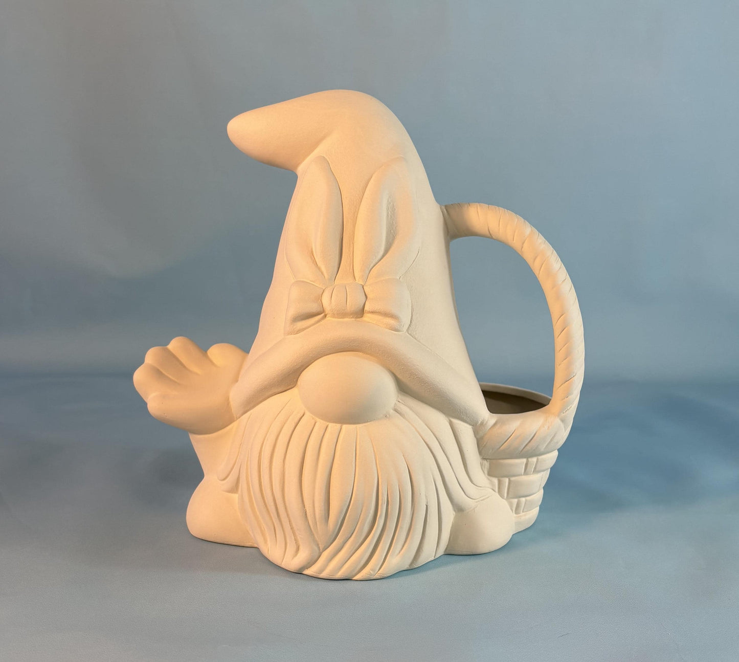 Ceramic bunny gnome with Easter Basket - Bisque - Ready to Paint gnome - Fun easy project