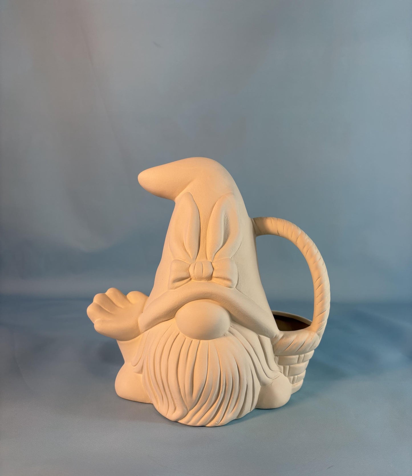 Ceramic bunny gnome with Easter Basket - Bisque - Ready to Paint gnome - Fun easy project