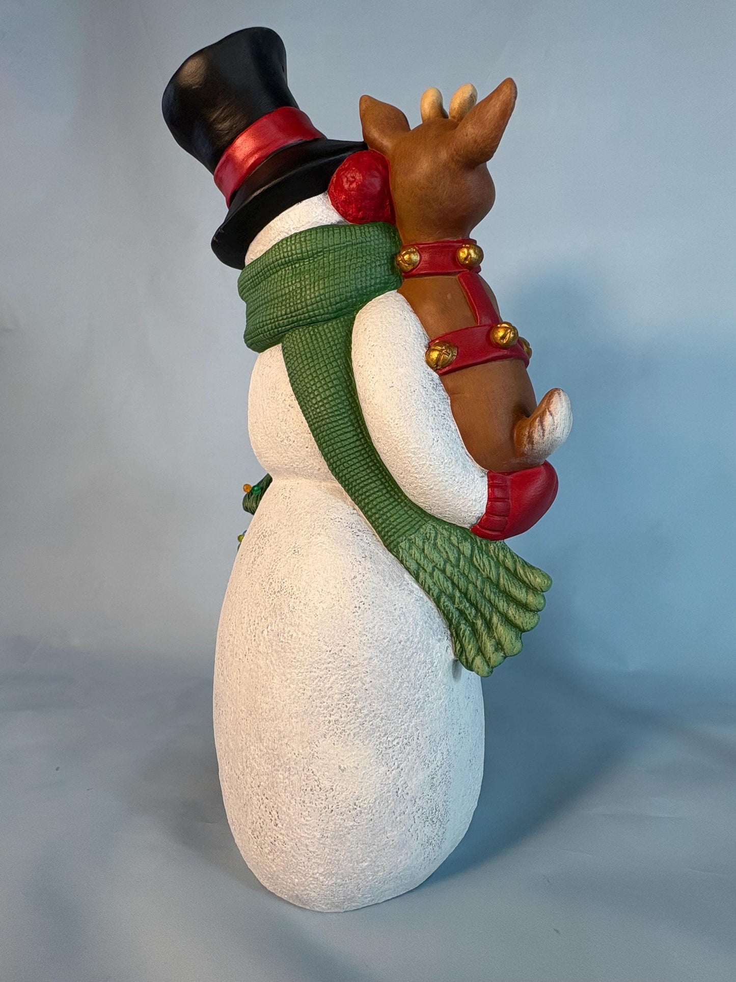 Lighted Ceramic Snowman with Reindeer, Christmas Tree, Holiday Diorama (13.75" Tall)