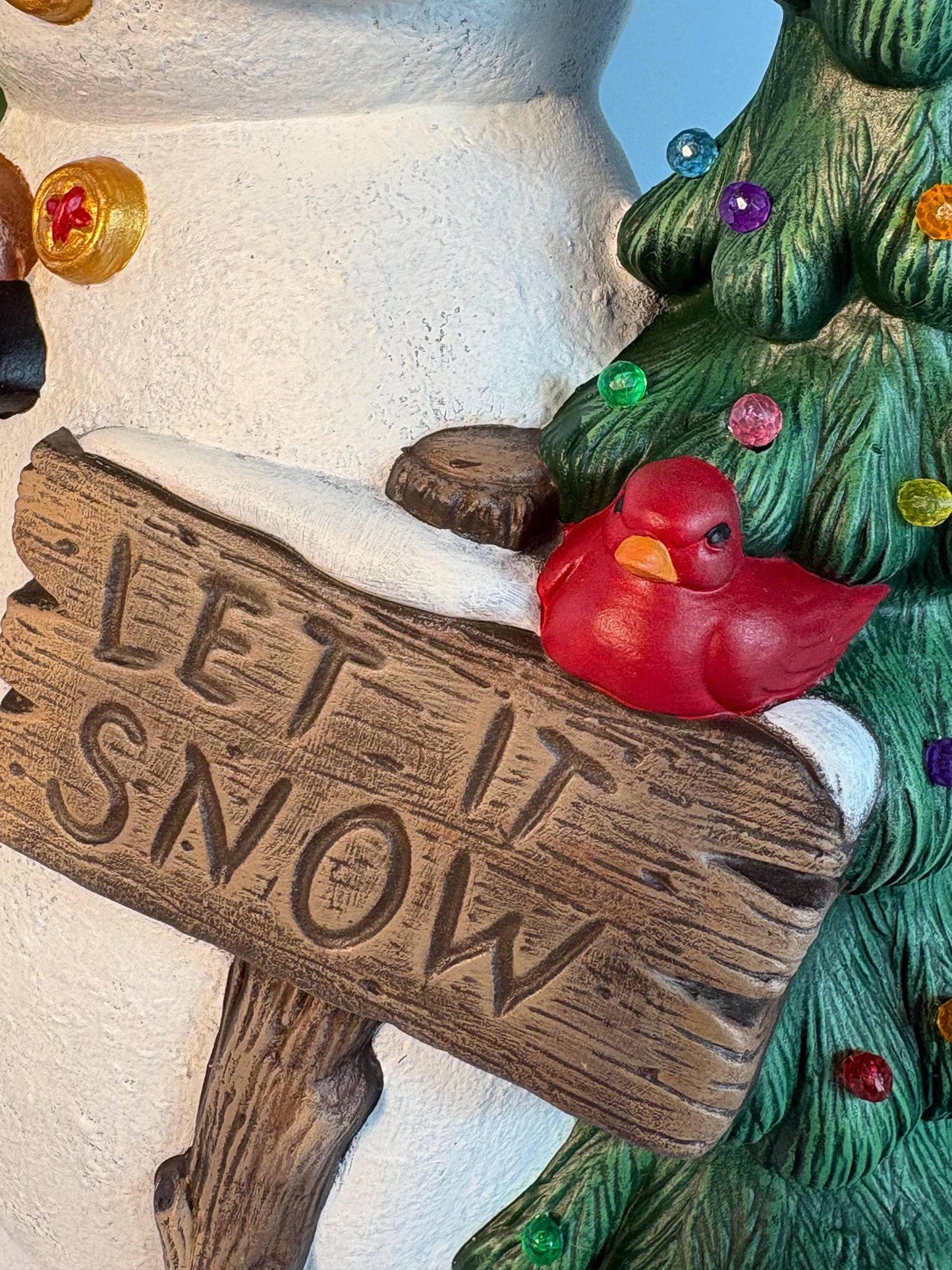 Lighted Ceramic Snowman with Reindeer, Christmas Tree, Holiday Diorama (13.75" Tall)