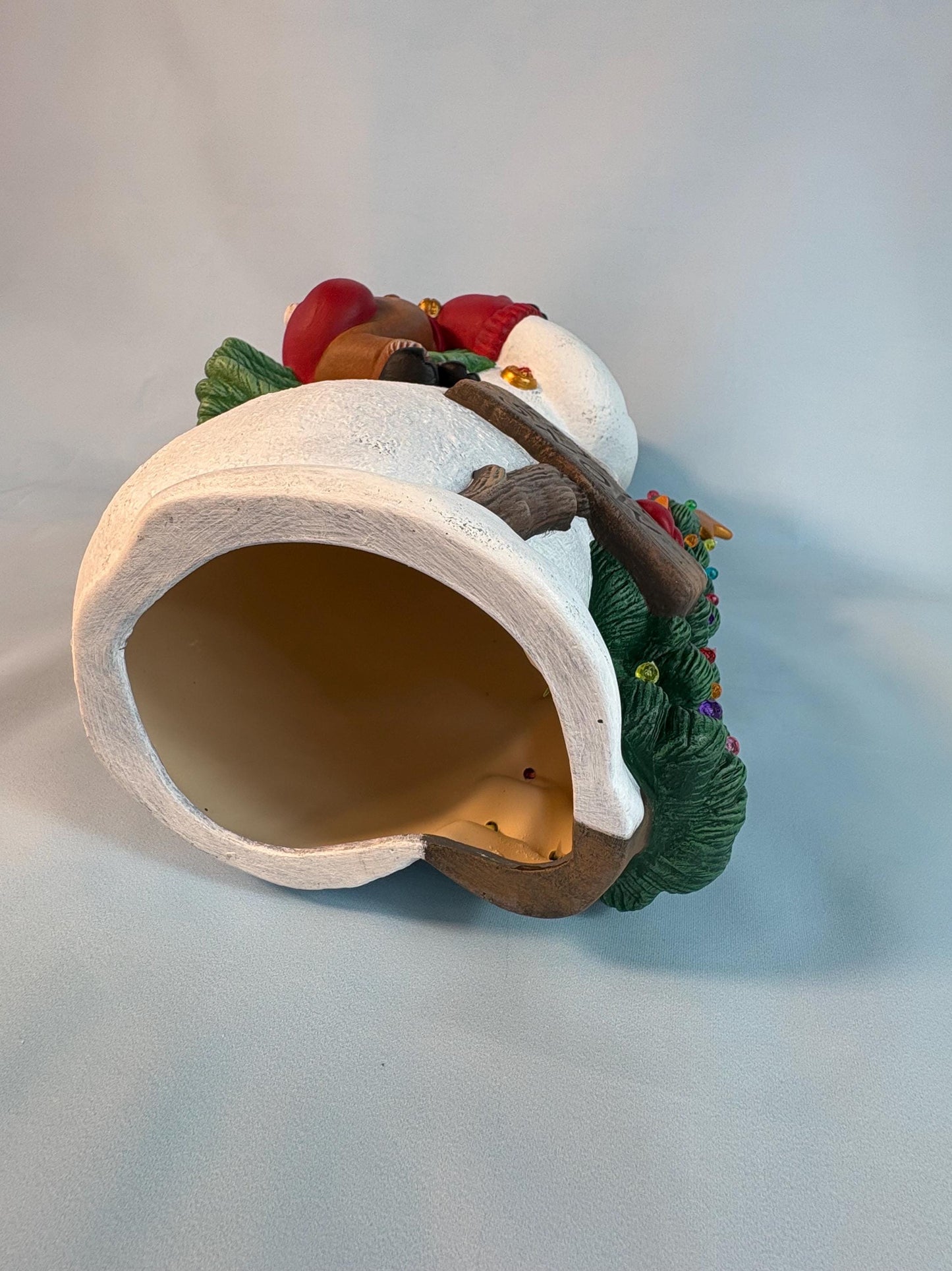 Lighted Ceramic Snowman with Reindeer, Christmas Tree, Holiday Diorama (13.75" Tall)