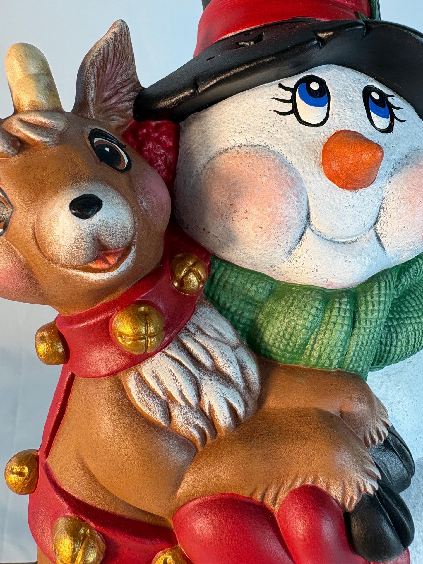 Lighted Ceramic Snowman with Reindeer, Christmas Tree, Holiday Diorama (13.75" Tall)