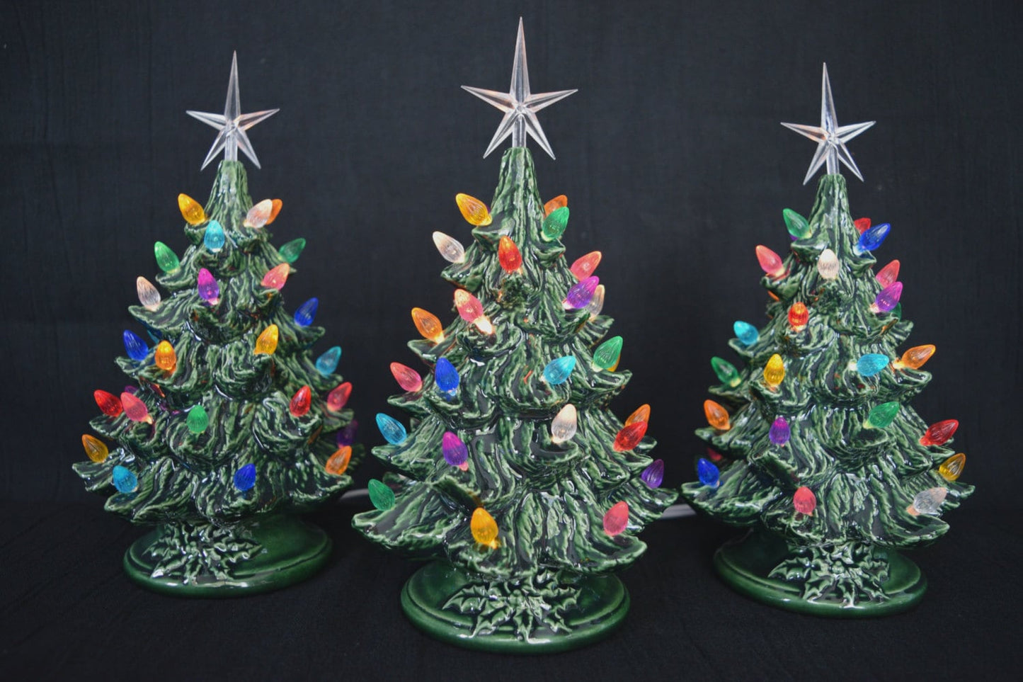 Vintage Ceramic Christmas Tree Set: Miniature Holiday Decorations for Festive Home Decor