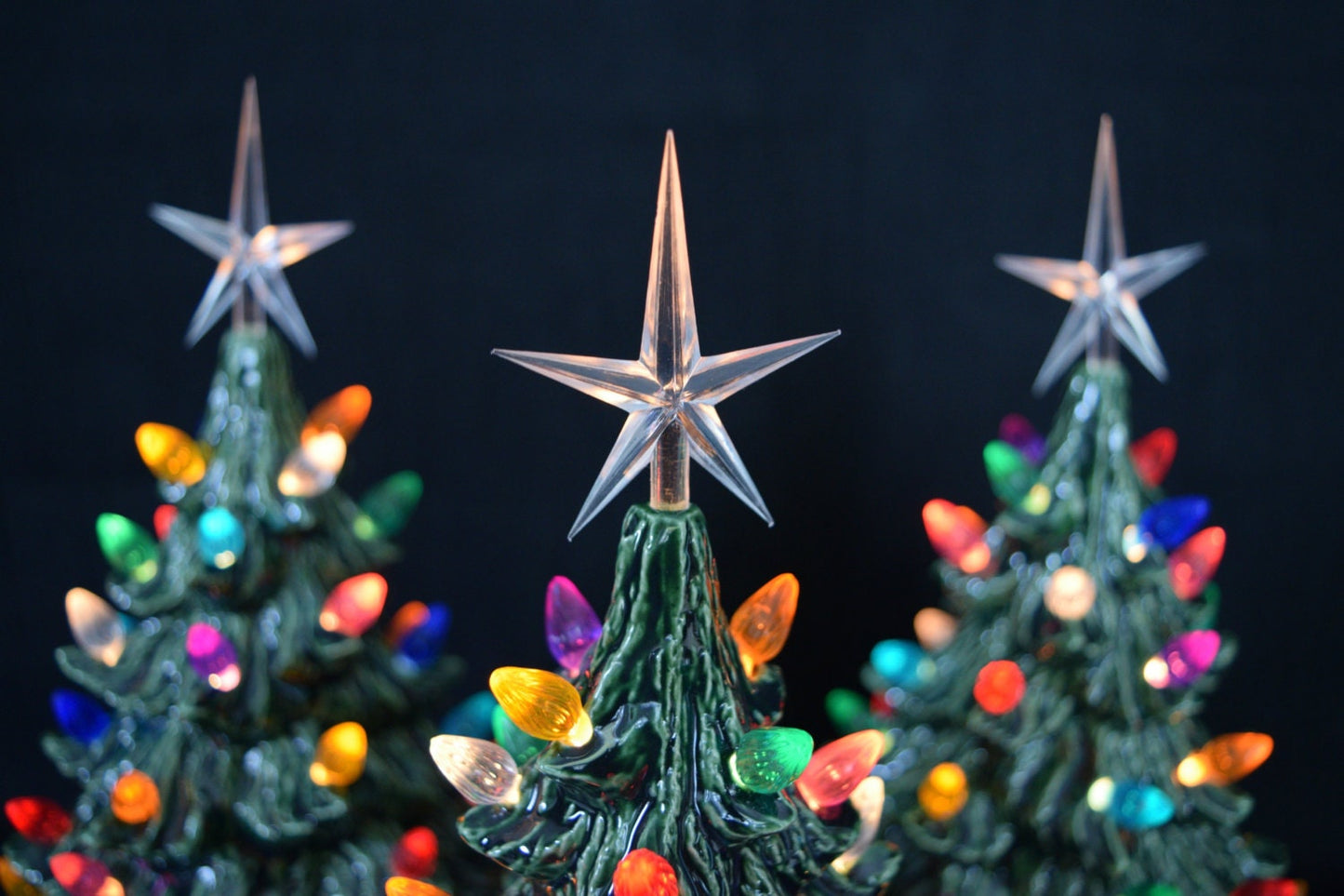 Vintage Ceramic Christmas Tree Set: Miniature Holiday Decorations for Festive Home Decor