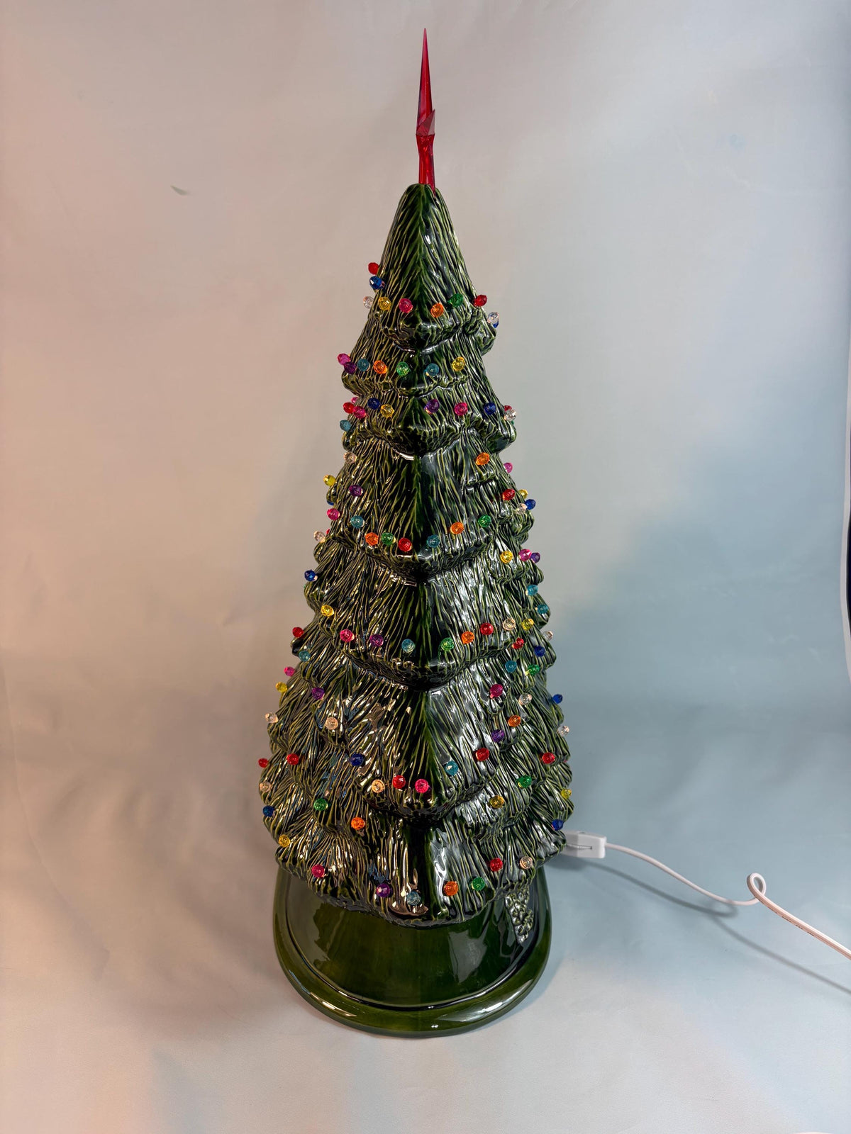 15" Glazed Ceramic Christmas Tree – Multicolored Pin Lights, Star Topper