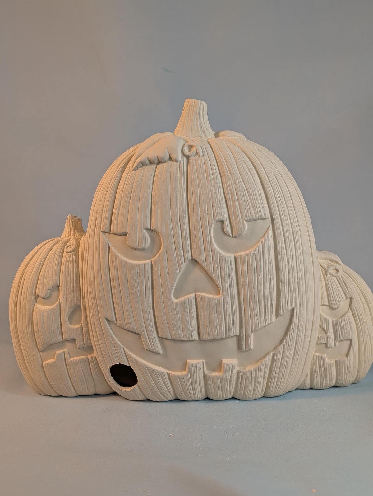 Unpainted 11 inch Ceramic Pumpkin Trio | DIY Light-Up Jack-O'-Lantern Bisque | Halloween Paint Kit | Ready to Ship