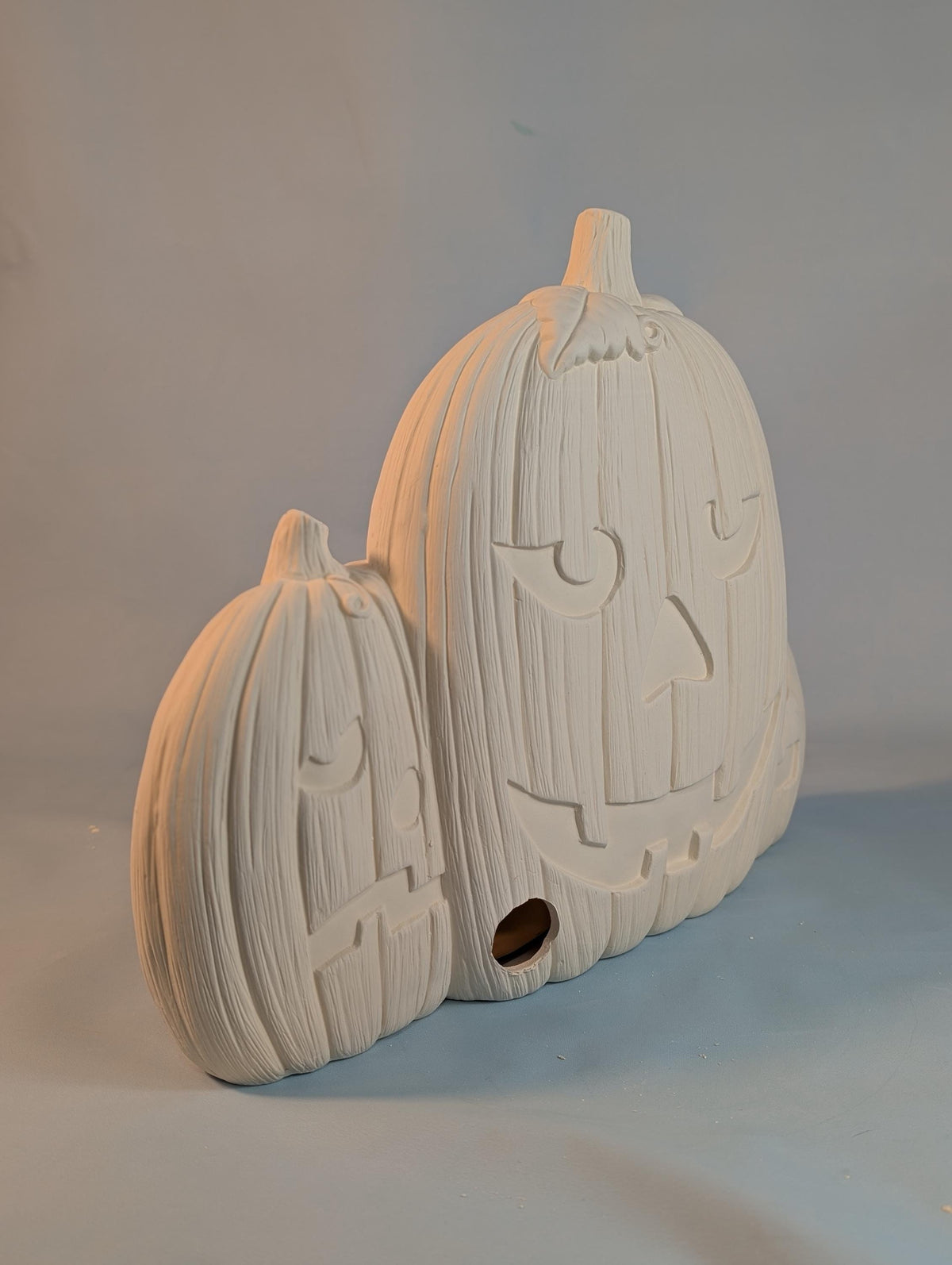 Unpainted 11 inch Ceramic Pumpkin Trio | DIY Light-Up Jack-O'-Lantern Bisque | Halloween Paint Kit | Ready to Ship