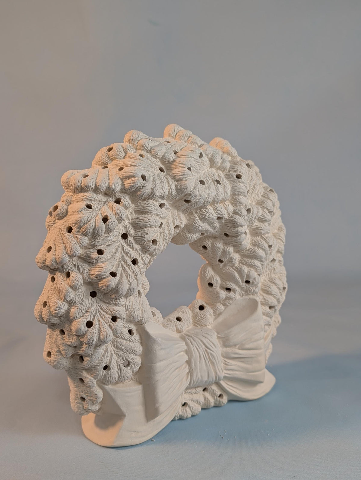 Unpainted 8 in Ceramic Wreath with Bow | DIY Light-Up Holiday Wreath Bisque | Christmas Paint Kit