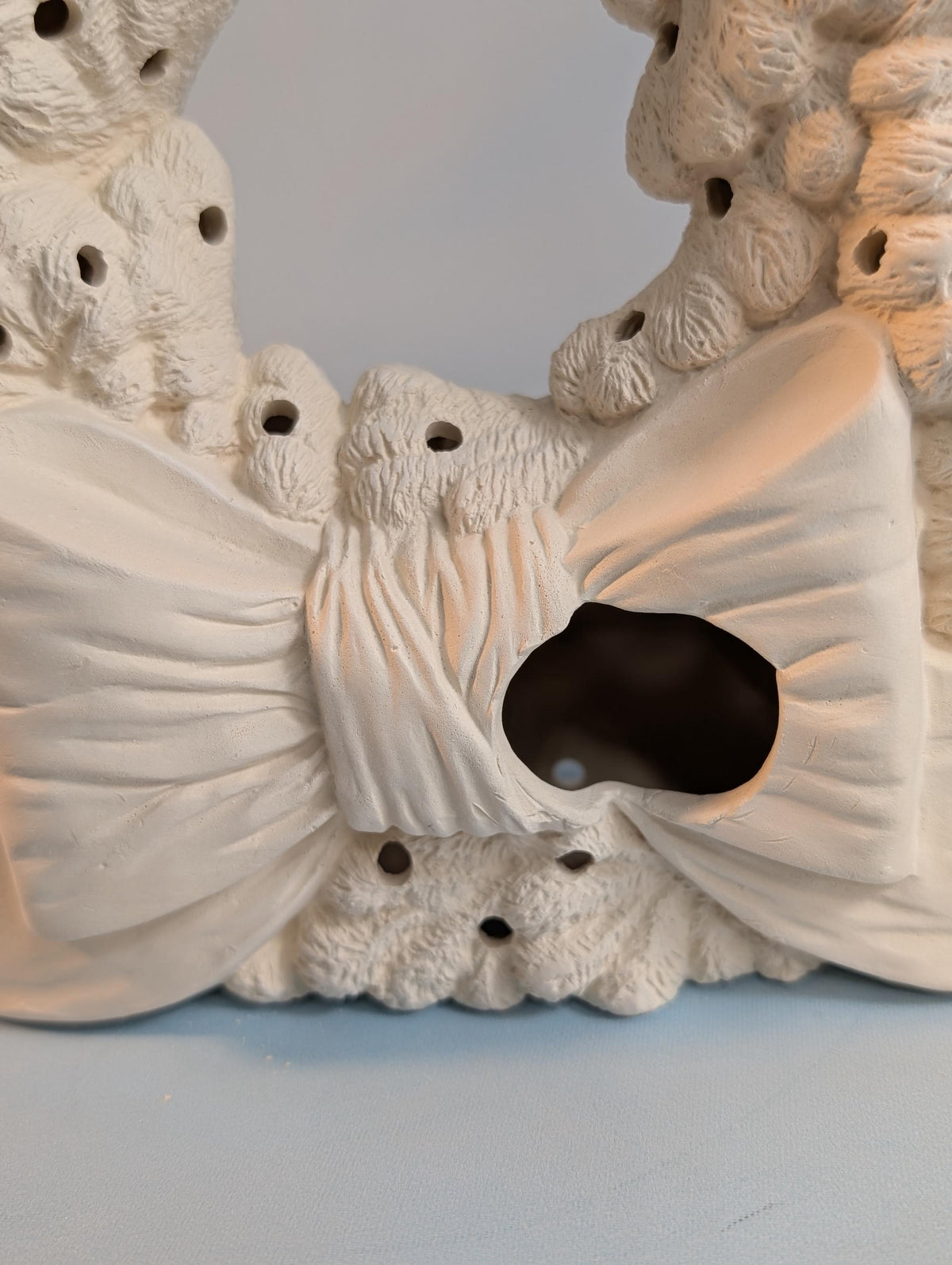 Unpainted 8 in Ceramic Wreath with Bow | DIY Light-Up Holiday Wreath Bisque | Christmas Paint Kit