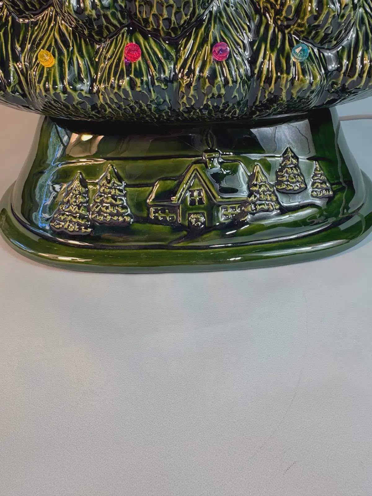 15" Glazed Ceramic Christmas Tree – Multicolored Pin Lights, Star Topper