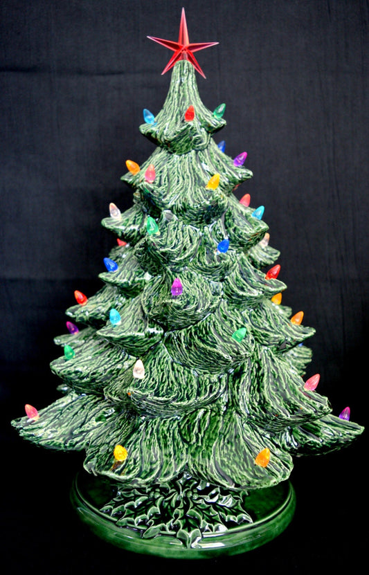 RESERVED for Robert - Lighted Ceramic Christmas Tree - XL 18 inch -Tabletop Holiday Decor- Classic Christmas tree -White with MOP - Teresa's Ceramics