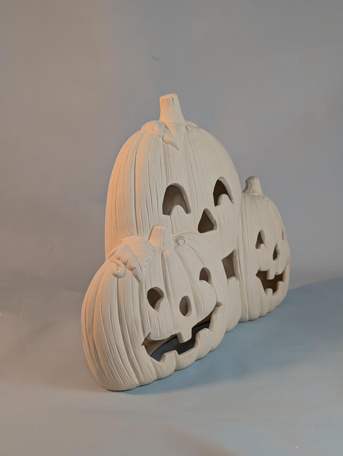 Unpainted 11 inch Ceramic Pumpkin Trio | DIY Light-Up Jack-O'-Lantern Bisque | Halloween Paint Kit | Ready to Ship