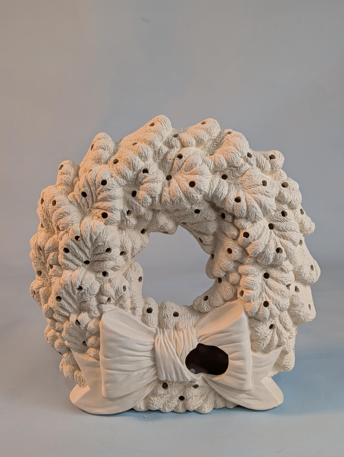 Unpainted 8 in Ceramic Wreath with Bow | DIY Light-Up Holiday Wreath Bisque | Christmas Paint Kit