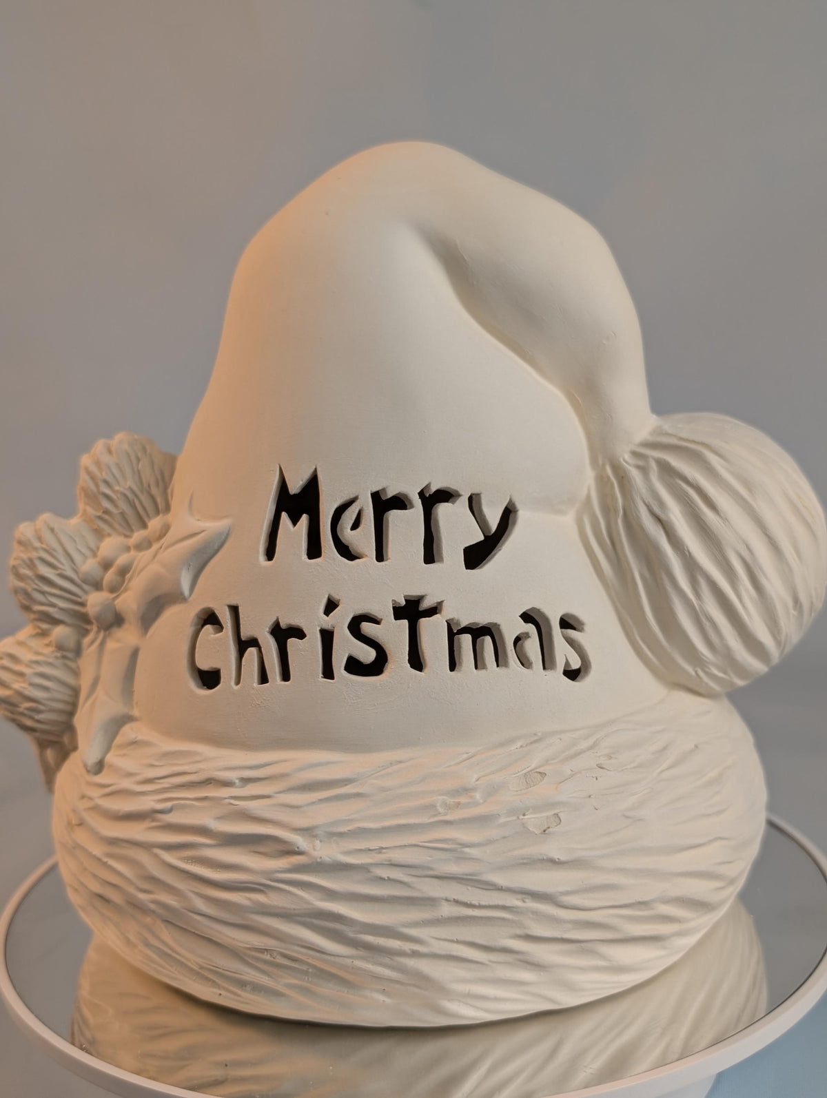 Unpainted 7 in Ceramic Santa Hat | DIY Light-Up Merry Christmas Bisque | Holiday Paint Kit