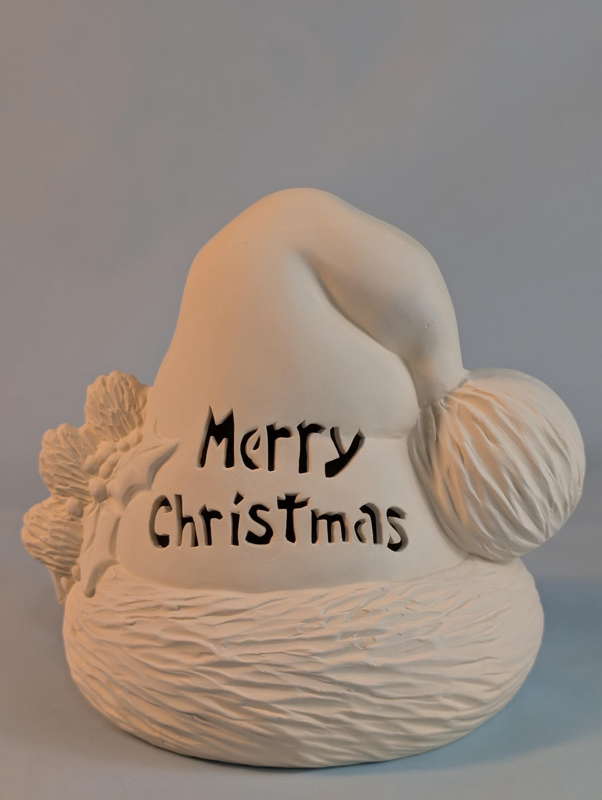 Unpainted 7 in Ceramic Santa Hat | DIY Light-Up Merry Christmas Bisque | Holiday Paint Kit