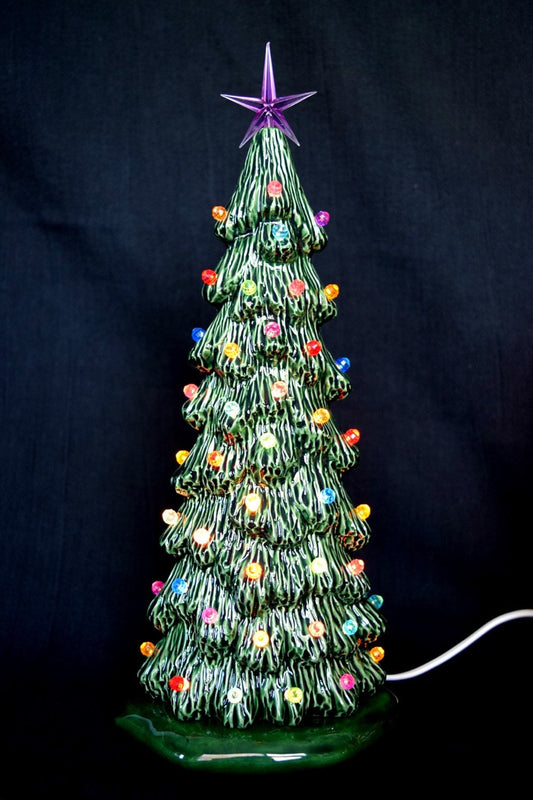 Ceramic Christmas tree - 10.5 inches Tall Slim Tree - Xmas Centerpiece - Christmas Decor - Ceramic Village Tree