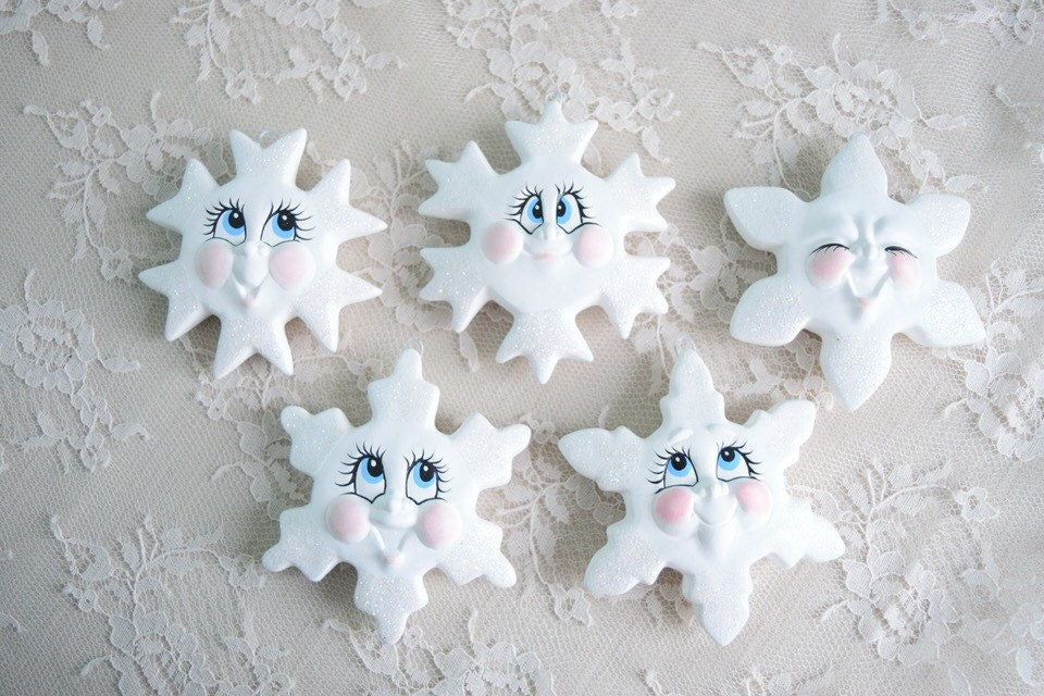 Ready To Paint | 5 Snowflake Ornaments | DIY Christmas Ornaments | Bisque Ceramic Snowflakes