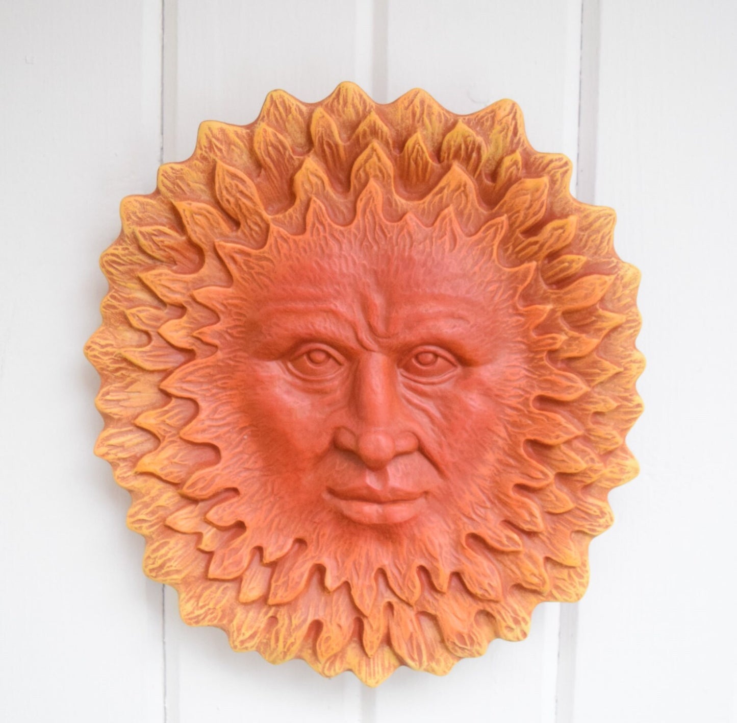 Sun Face Plaque | God of the Sun Fence Hanger | Ceramic Sun Wall Art | Yard Art | Father's Day Gift Idea | Zen Garden Fence Art