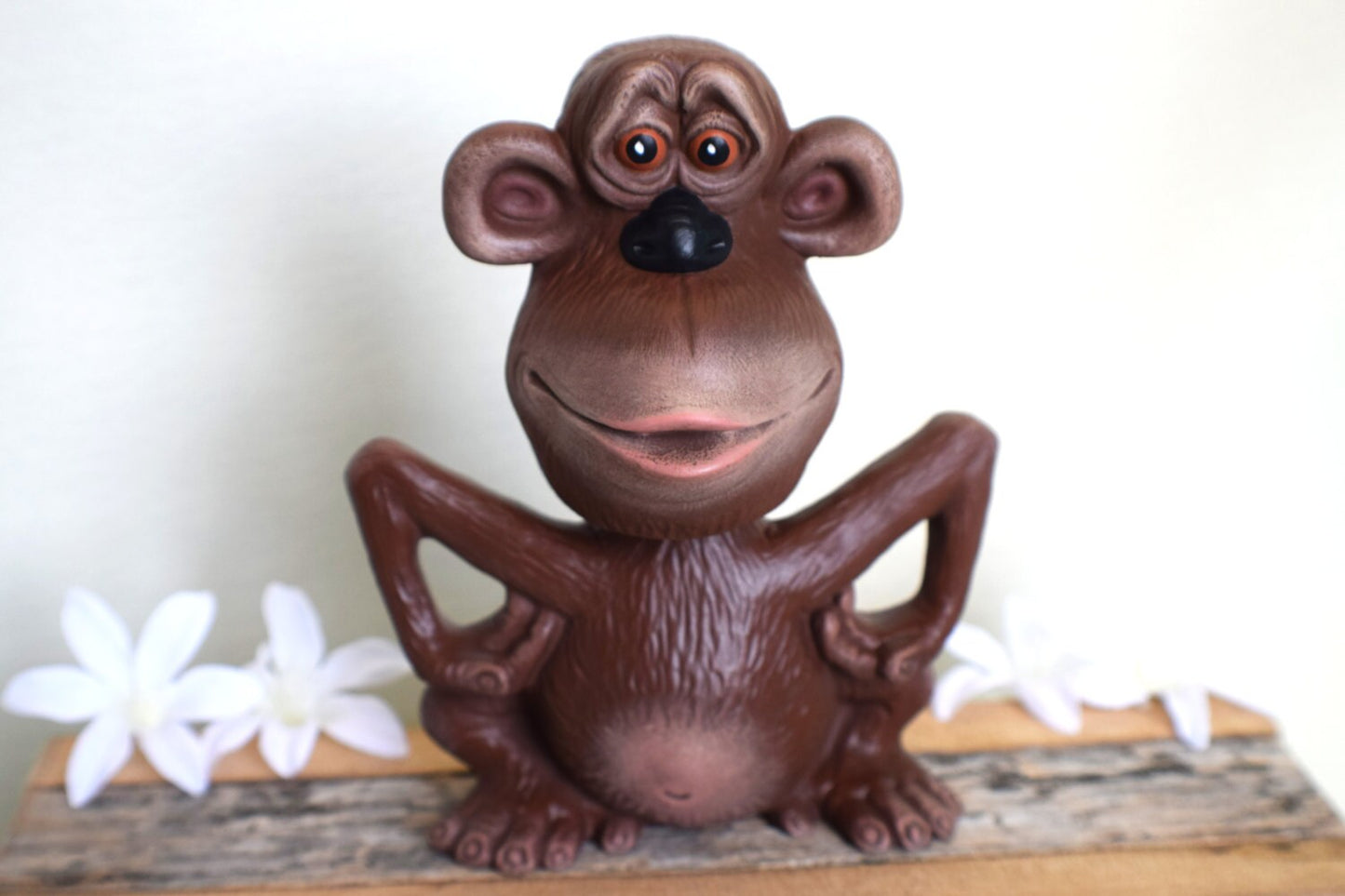 Monkey - Bobble Head - Ceramic - Hand Painted Art - Fine Art Ceramics - Outdoor Garden Art - Summer - Zen Garden - Zoo Animal - Ape