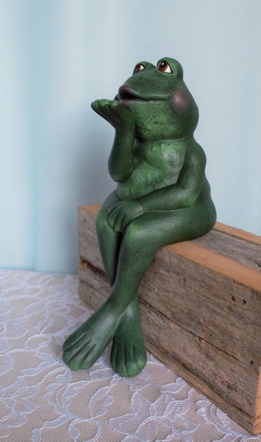 Trio of Frogs - Charming Ceramic  Kissing- Lying and thinking - Garden Ornaments, Patio Decor, Shelf Sitter, Yard Art - Teresa's Ceramics