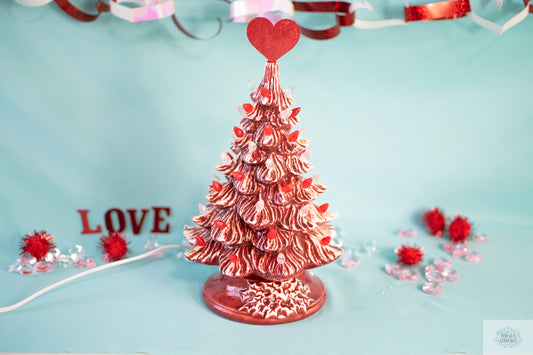 Valentine Tree | Ceramic Tree Light | Red Striped Tree
