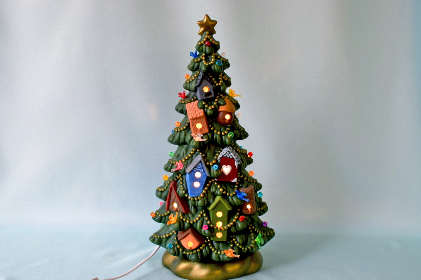Ceramic Christmas Tree | Birdhouse Style | 12" Height | Lights Up!