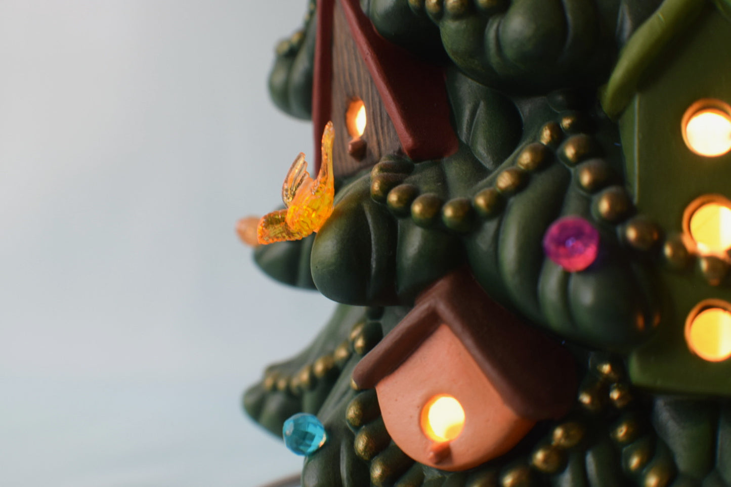 Ceramic Christmas Tree | Birdhouse Style | 12" Height | Lights Up!
