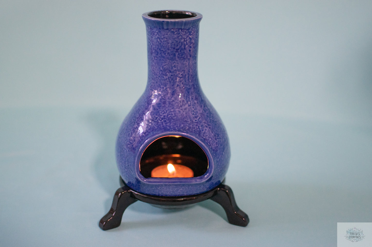 Ceramic Glazed Chimnea | Small Candle Holder | Boho Incense Holder | Mosaic Black & Blue | Choose Your Style | Rustic Garden Accent