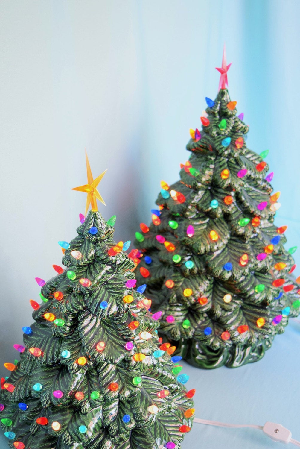 Lighted Ceramic Christmas Tree - Electric with Multi-Colored Lights - 16 inch