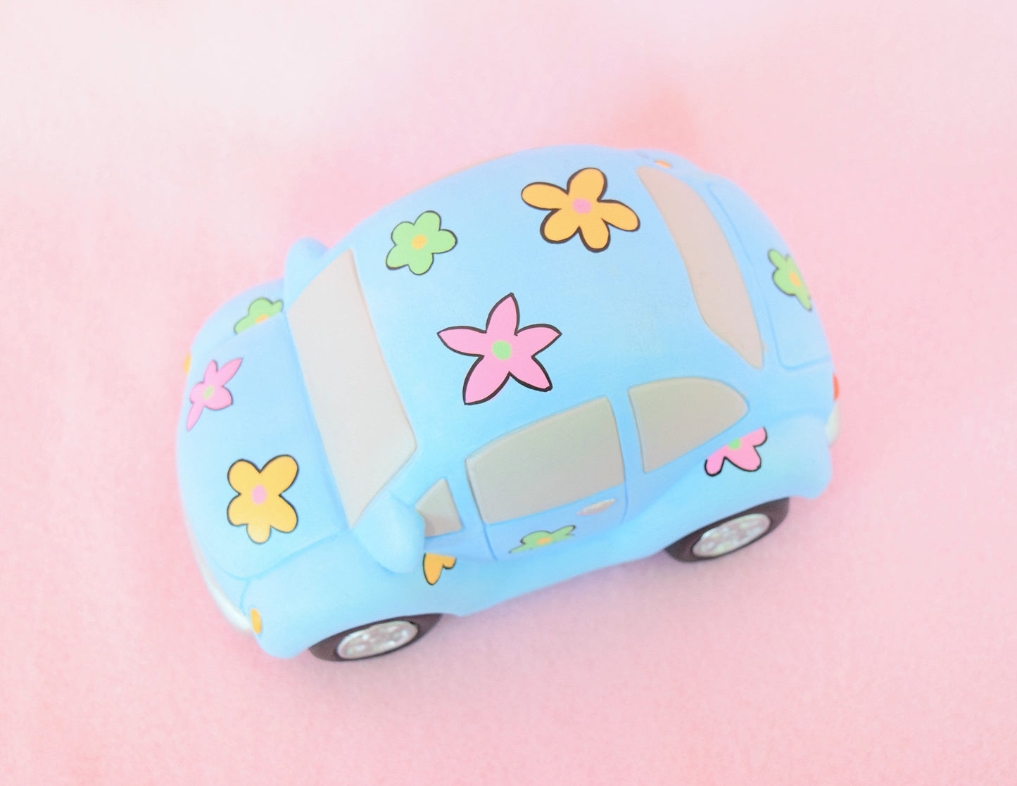 Volkswagen Beetle - VW Car - Flower Power Car - Cute Blue  Volkswagon - VW collectible - Mothers Day gift - Volkswagon Decoration