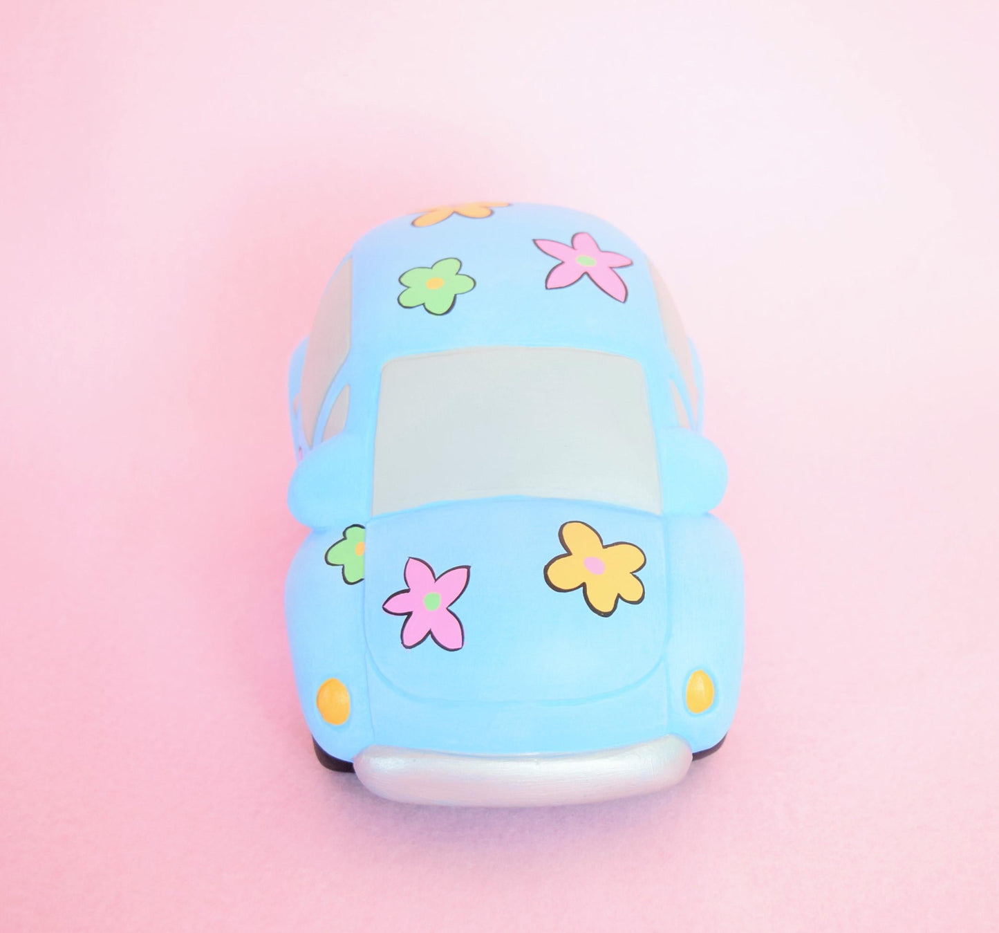 Volkswagen Beetle - VW Car - Flower Power Car - Cute Blue  Volkswagon - VW collectible - Mothers Day gift - Volkswagon Decoration