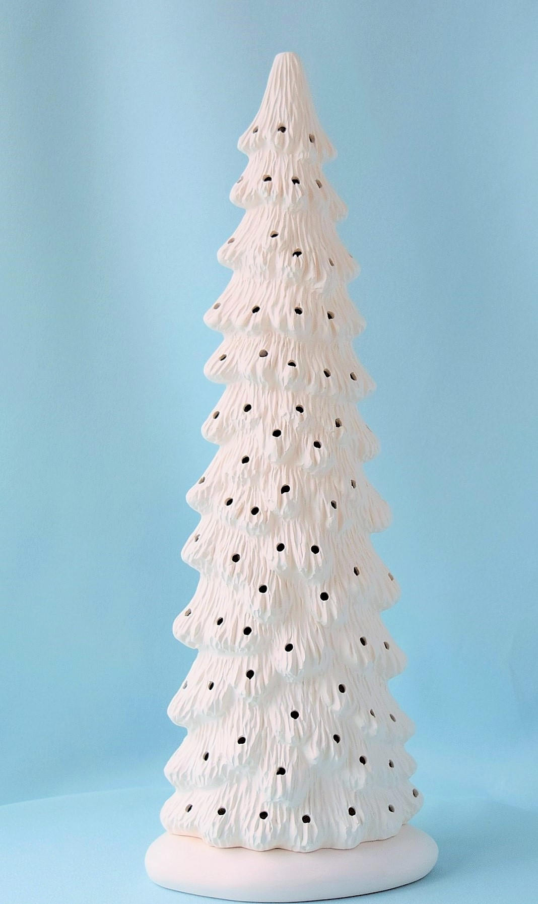 Ceramic Christmas tree in bisque - Slim Christmas Tree - 16 inches tall - village -  Tree - Ready to paint - Painting project - DIY ceramics