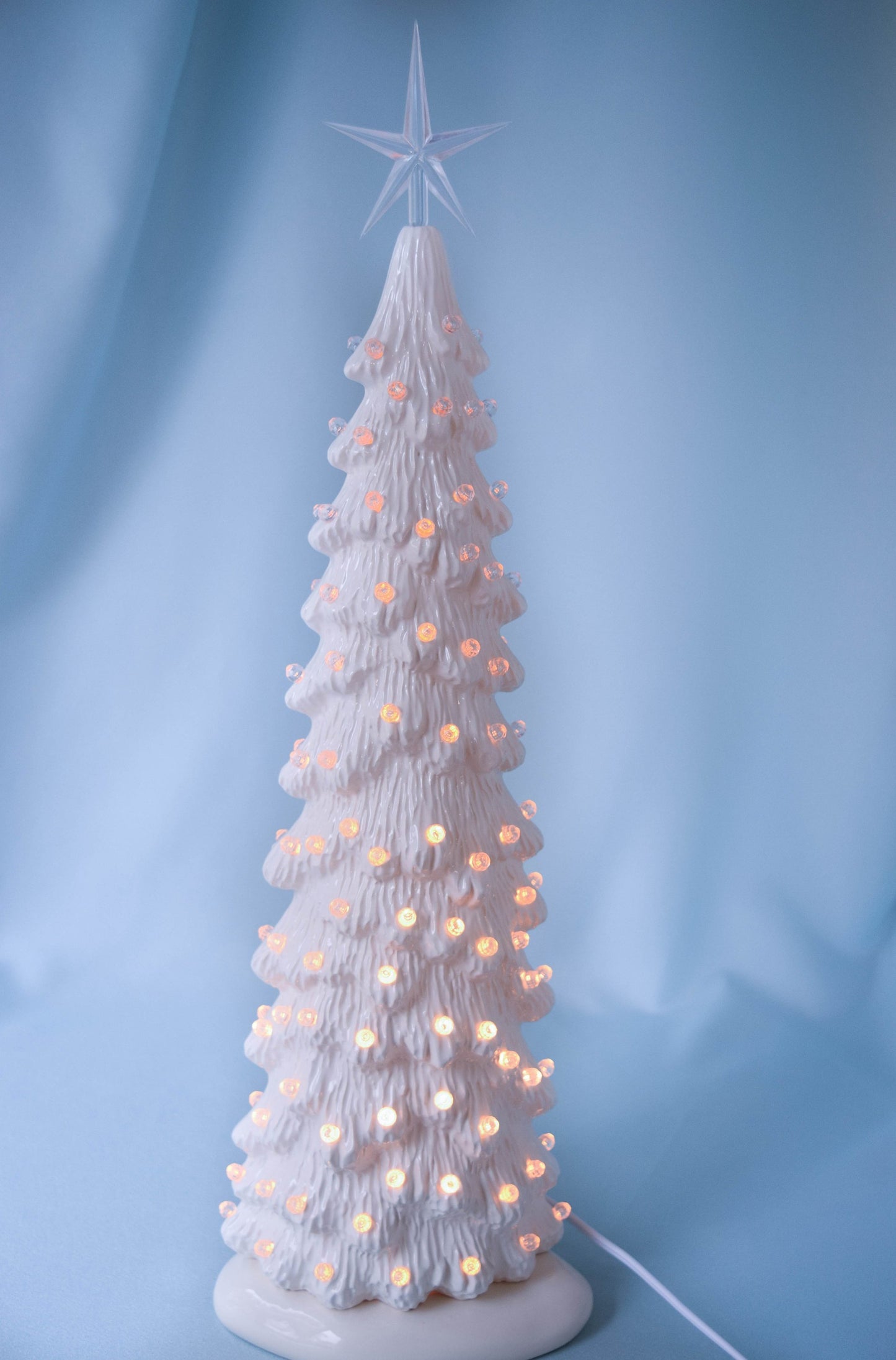 Medium White Christmas Tree | 13" Tall Ceramic Light | Farmhouse Style