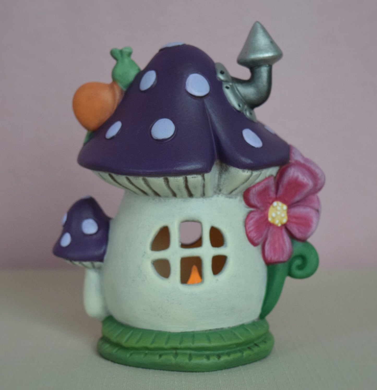Mushroom Fairy  House - Polka Dot Fairy House - Purple Fairy House - Snail Fairy House - Lighted Fairy House -