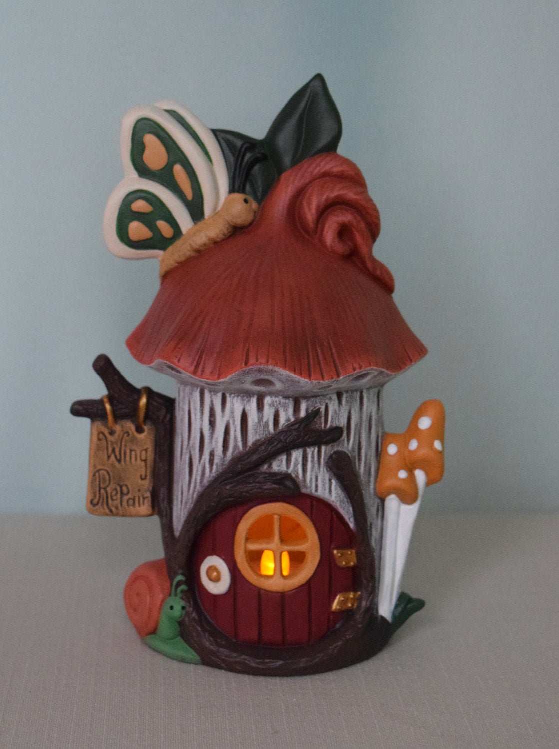 Fairy House -Butterfly Fairy House - Tealight Holder - Lighted Fairy House - Gift for little girl - Fairy Dwelling - Mothers Day Gift