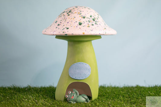 Toadstool Garden Statue | Boho Glazed Mushroom | Ceramic Garden Art